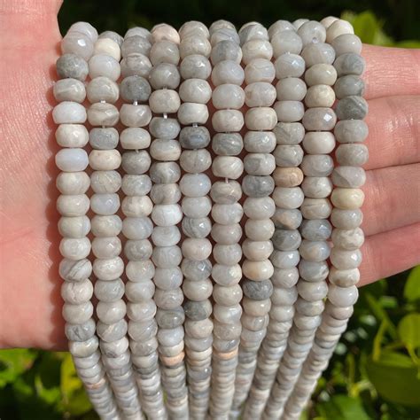 White Agate Faceted Rondelle Beads Grade A Natural Gemstone Loose