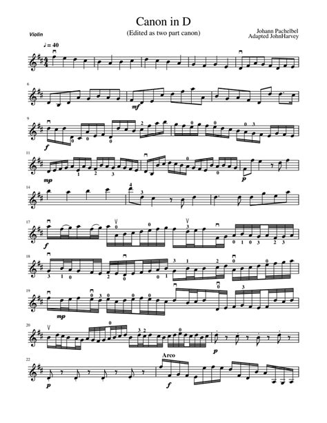 Canon In D Sheet Music For Violin Solo