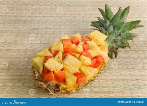 Fresh Cut Pineapple Served In A Natural Bowl Stock Photo Image Of