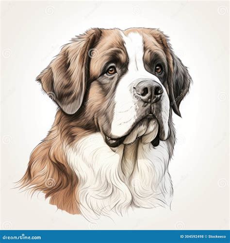 Realistic Pencil Drawing Of Bernese Mountain Dog In Art Style Stock