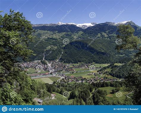 Swiss Village In Valley Near Reichenbach Falls Reichenbachfall At