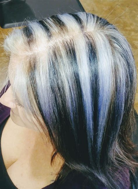 Silver And Black Hair Black Lowlights Redken Fusion 1ab Highlights