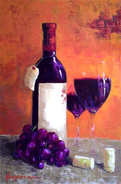 Red Wine Still Life Bottle Wine Glasses And Grapes In 2019 Watercolor