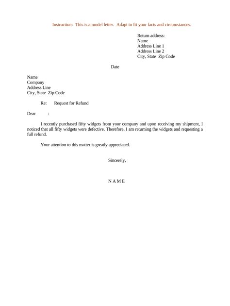 request refund letter Doc Template  pdfFiller