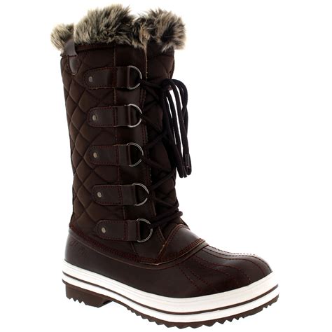 Womens Snow Boot Nylon Tall Winter Fur Lined Snow Warm Quilted Rain