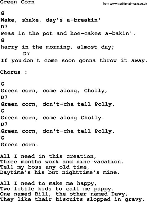 Top 1000 Folk And Old Time Songs Collection Green Corn Lyrics With