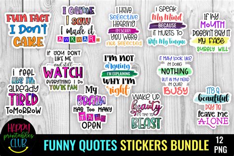 Funny Quotes Stickers Bundle I Sarcastic Graphic By Happy Printables