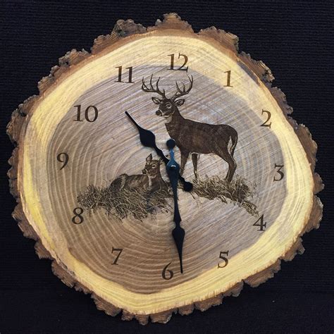 Engraved Wood Clock White Tailed Deer Art Deer Clock Wildlife Art