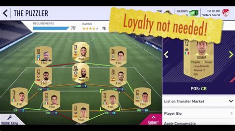 Honestly not sure if it's the same with this sbc but with the other advanced which needed loyalty, i found i could just use one player from my club with the loyalty and the rest didn't need it. THE PUZZLER - LEAGUE AND NATION HYBRID | CHEAP | NO ...