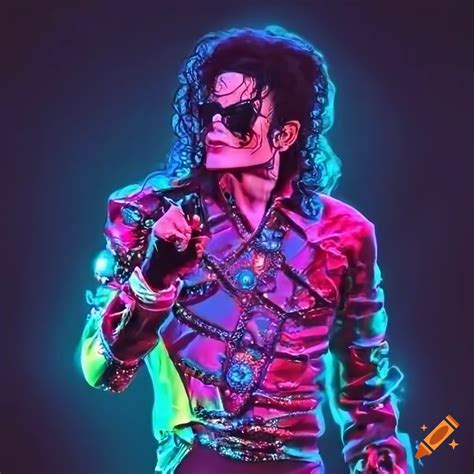 Portrait Michael Jackson Dancing On Stage Neon Colors Handsome Male