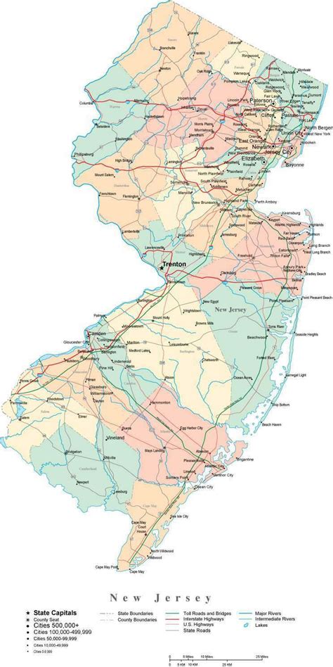 New Jersey Digital Vector Map With Counties Major Cities Roads