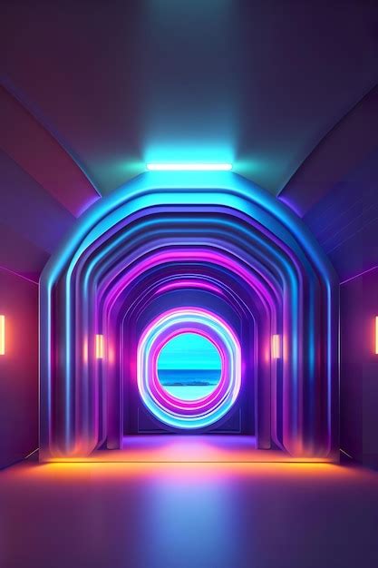 Premium Ai Image Neon Lights Tunnel Wallpaper
