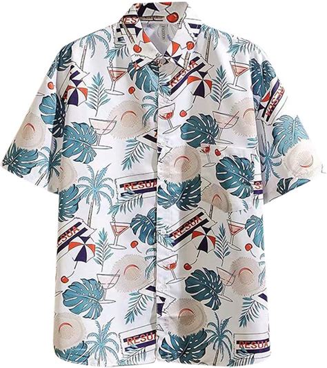 Rusaly Hawaiihemd Herren Hemd Slim Fit Strand Hemd Sommer Freizeit Hemd Kurzarm Strand Hemd