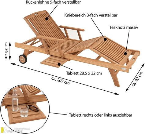 A Wooden Chaise Lounge Chair With Two Drinks On It And Measurements For