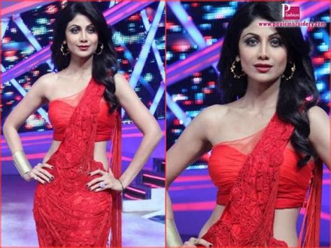 See through red anarkali lahenga choli in full churidar sleeves with a front patch of having inclined embroidery pattern on it. Shilpa Shetty Wearing Sonaakshi Raaj | Designer wear ...