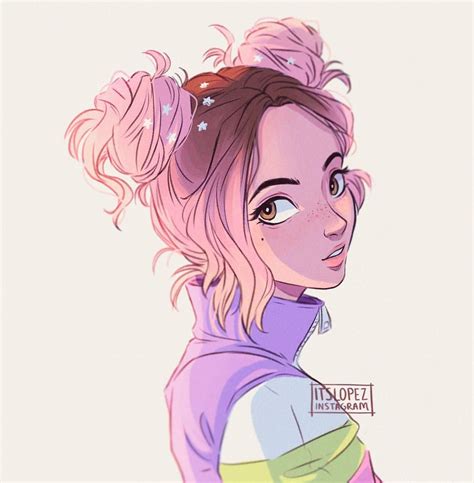 Cartoon Girl With Space Buns Drawing