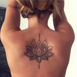 Geometric Tattoo Lotus Floral Flower Upper Back Spine Tattoo Ideas For Women At
