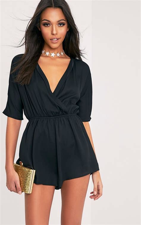 Bobby Black Wrap Front Playsuit Playsuit Clothes Womens Playsuits