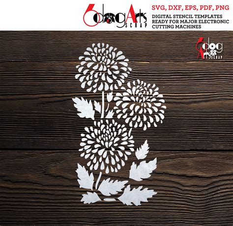 Chrysanthemum Flower Digital Stencil Template Svg Dxf Files Etsy