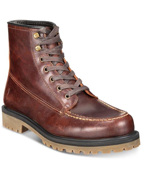 Frye Pine Lug Leather Work Boots Created For Macys In Brown For Men