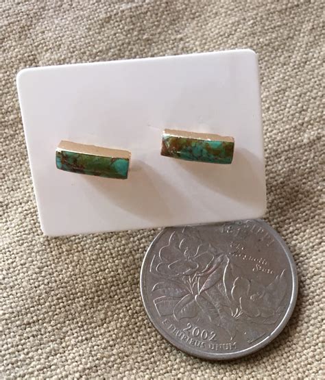 Petite Turquoise Post And Stud Earrings 10k Gold Plated 10x4mm Etsy