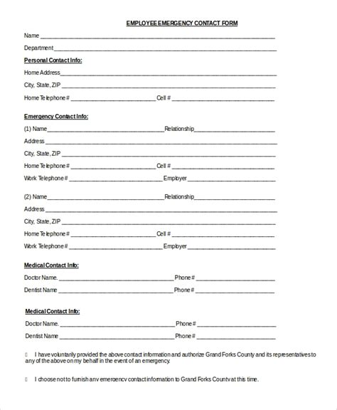 free 8 sample emergency contact forms in pdf ms word