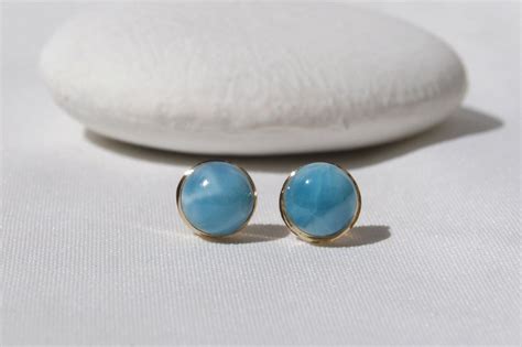 Larimar Earrings Original And Genuine Dominican Aa Marbled Round Shape