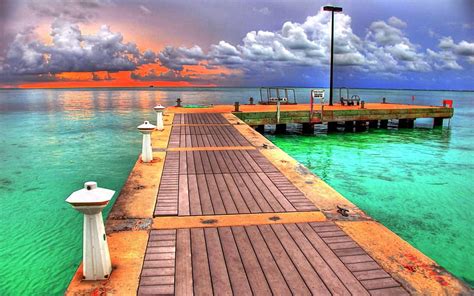 Dock At Sunset Ocean Bonito Sunset Sky Clouds Sea Dock Splendor