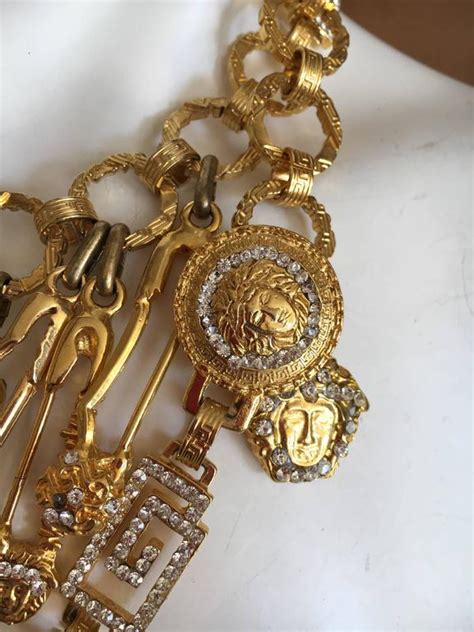Gianni Versace Rare Vintage Crystal Embellished Greek Key Safety Pin
