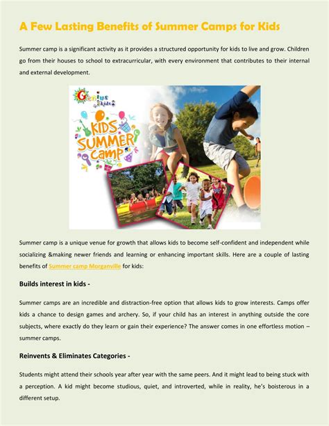 Ppt A Few Lasting Benefits Of Summer Camps For Kids Powerpoint