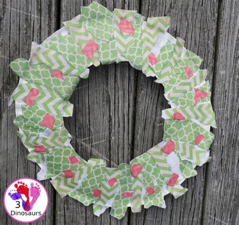 Torn Scrapbook Paper Holly Wreath 3 Dinosaurs
