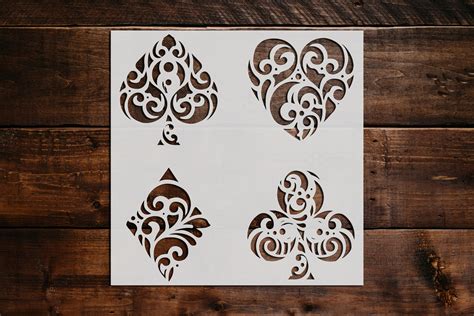 Playing Card Suits Spades Hearts Diamonds Clubs Stencil Art And