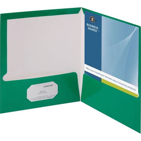 Business Source Laminated Green Two Pocket Folders