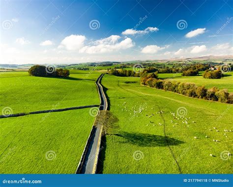 Aerial View Of Endless Lush Pastures And Farmlands Of England