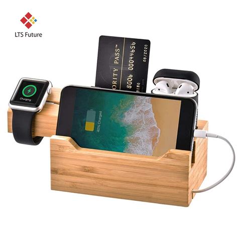 New 3 In 1 Bamboo Wood Charging Dock Multi Usb Charging Station Stand