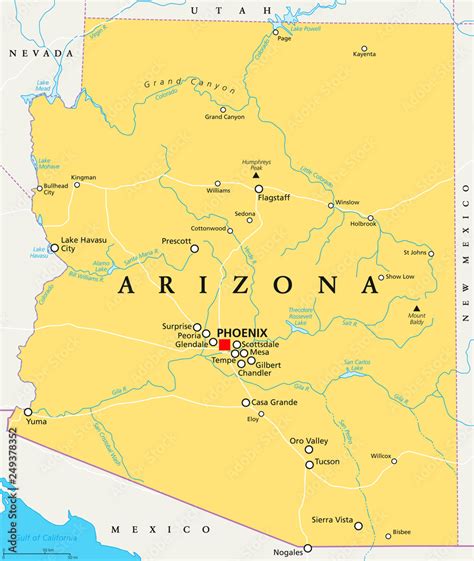 arizona political map with capital phoenix important cities rivers lakes state in