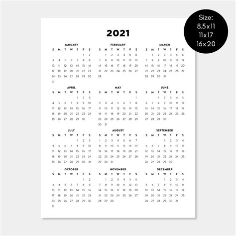 2021 Printable Calendar 2021 Year Planners Digital Download Etsy