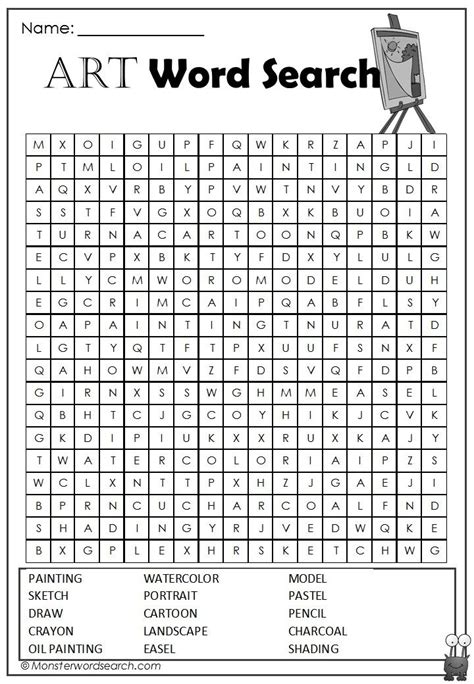 Fun Art Word Search For Kids Use At Home Or In School To Compliment