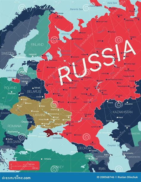 Western Part Of Russia And Eastern Europe Detailed Editable Map Vector