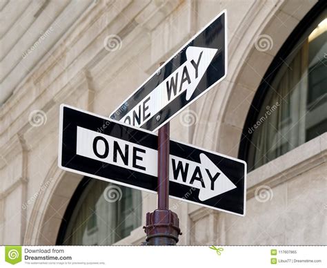 Double One Way Direction Sign Road Crossroad Stock Image Image Of