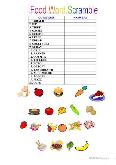 Food Scrambled Words English Esl Worksheets For Distance
