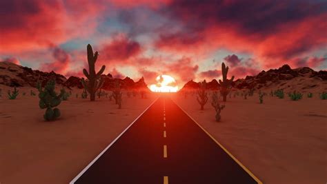 Driving Usa Sunset Sunrise Point Of View Shot Along Empty Desert