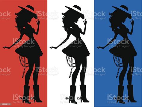 Three Silhouettes Of A Cute Cowgirl Stock Illustration Download Image