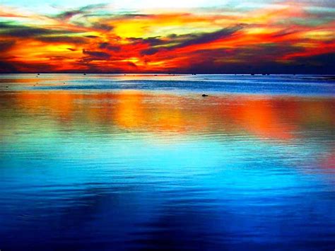 Rainbow Sunset Red Orange Ocean Yellow Sunset Reflections Sky