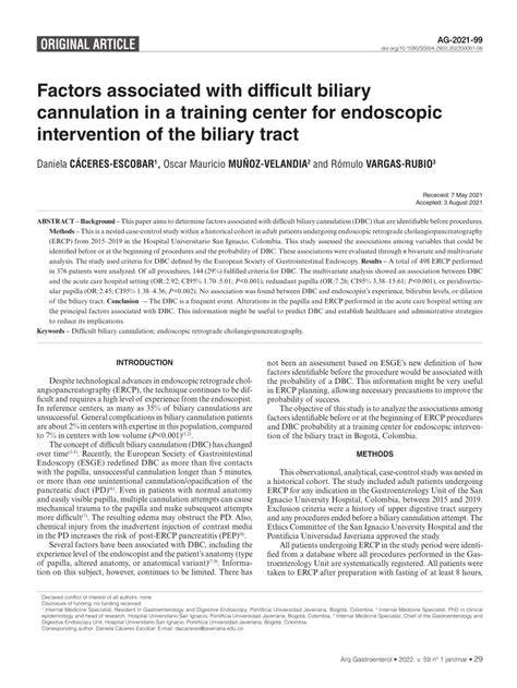 Pdf Factors Associated With Difficult Biliary Cannulation In A Training Center For Endoscopic