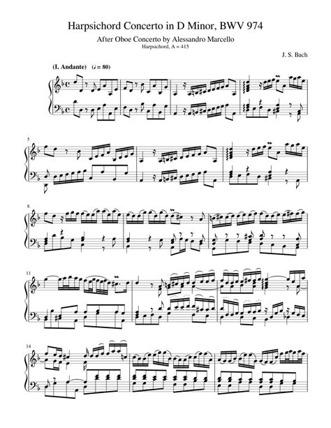 Concerto In D Minor Bwv 974 Sheet Music For Harpsichord Download Free In Pdf Or Midi