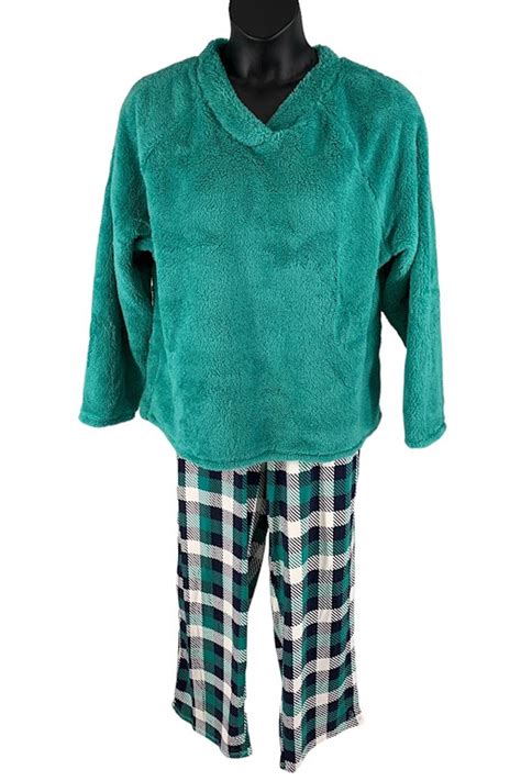 Cuddl Duds Cozy Sherpa Top And Jersey Pants Pajama Set Green Buff Jender