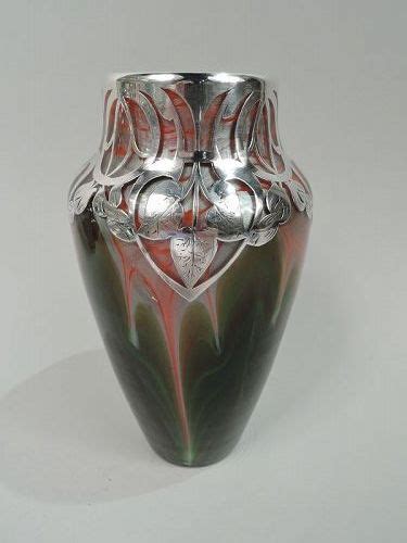 Striking Loetz Iridescent Vase With Jugendstil Silver Overlay Item 1467970