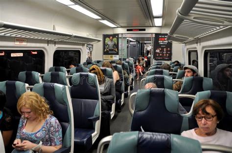 Nyc Lirr Commuter Train With Passengers Interior Of A Modern Long