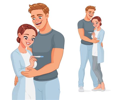 feliz pareja embarazada con ilustración de vector de dibujos animados de prueba de embarazo